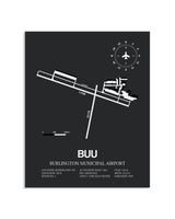 Gray Framed Burlington Municipal Airport layout wall art poster