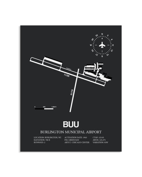 Gray Framed Burlington Municipal Airport layout wall art poster