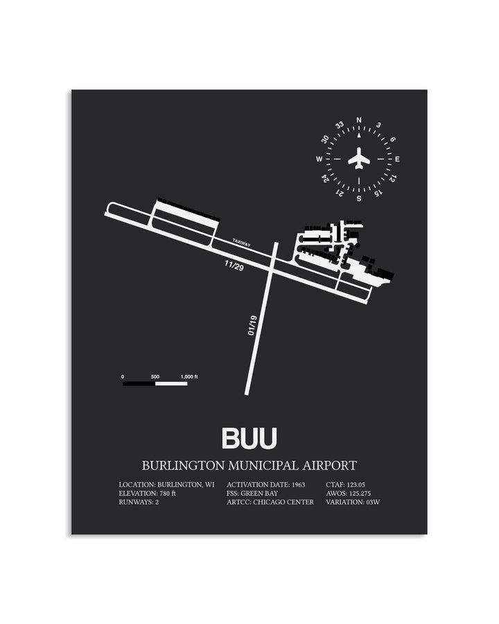 Gray Framed Burlington Municipal Airport layout wall art poster