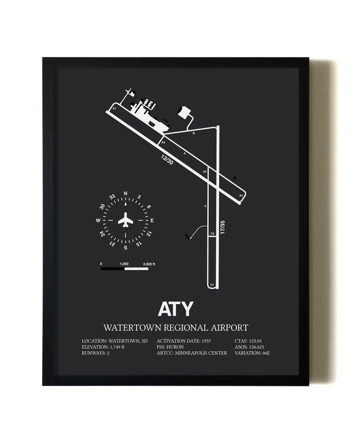 Unframed Watertown Regional Airport map print poster