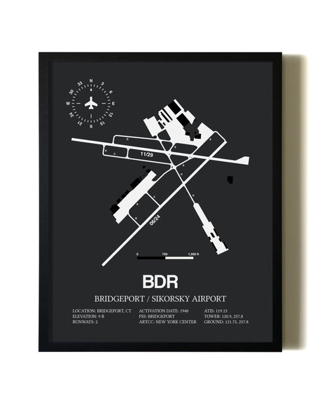 Unframed Bridgeport / Sikorsky Airport map print poster