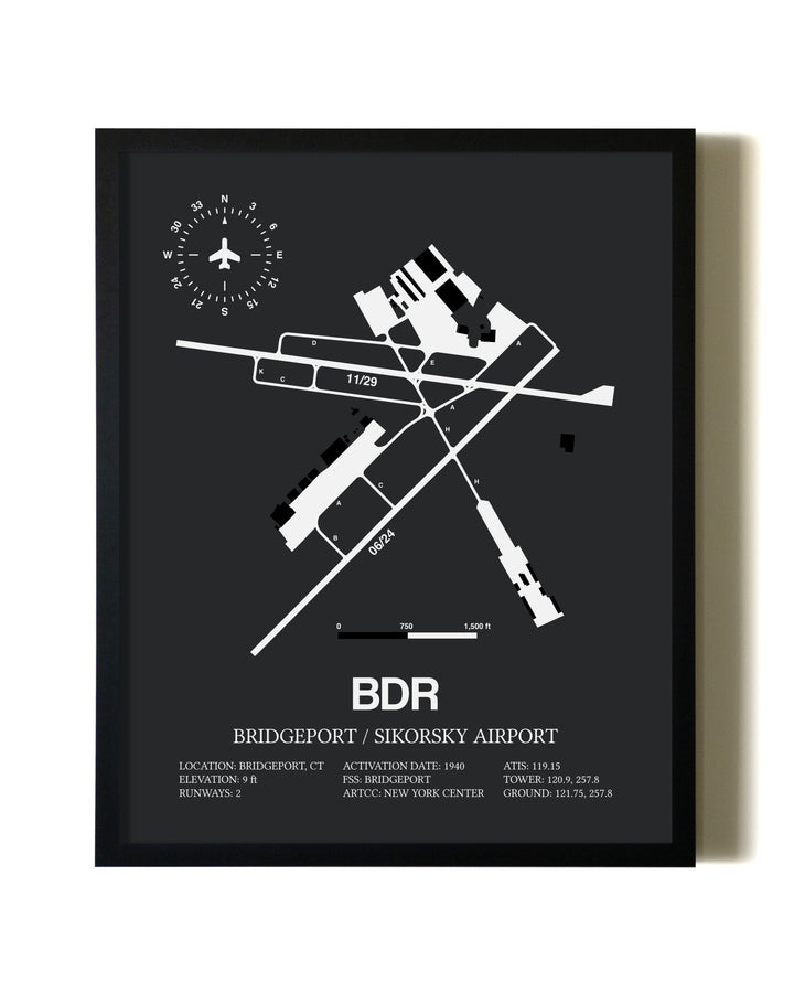 Unframed Bridgeport / Sikorsky Airport map print poster