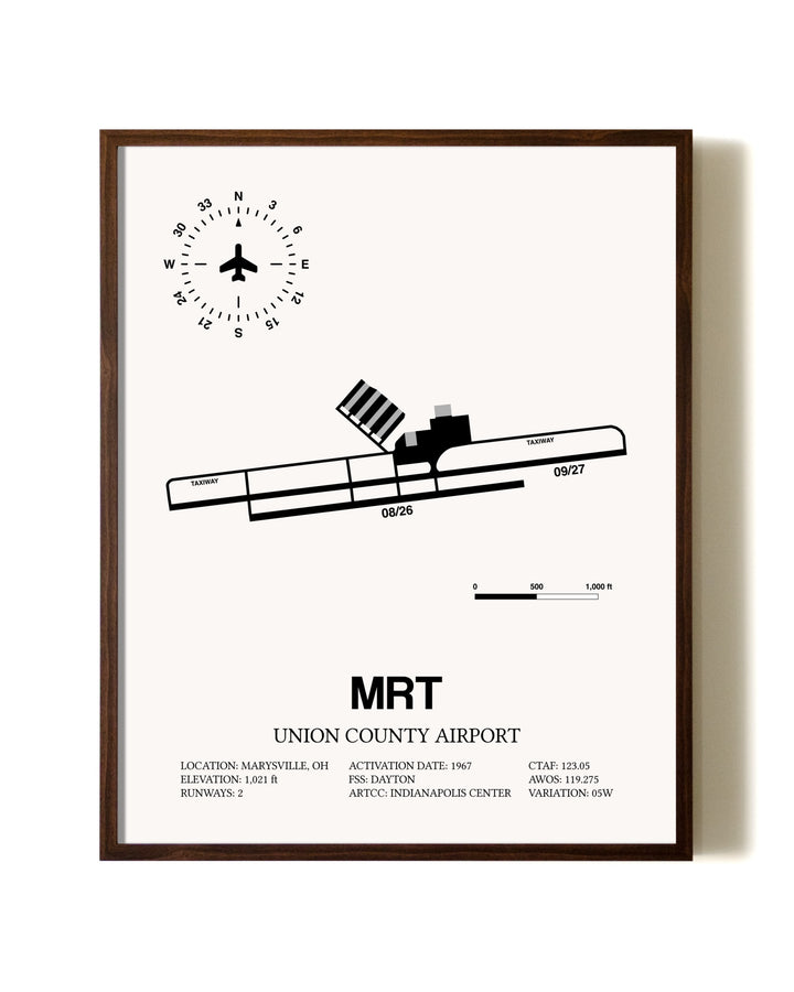 Union County Airport aviation print in walnut frame