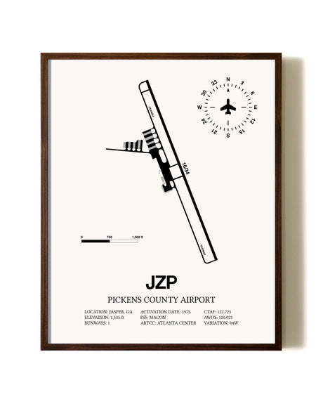 Pickens County Airport aviation print in walnut frame