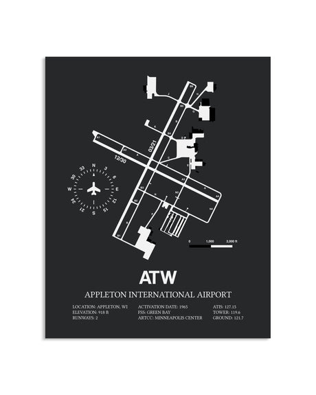Gray Framed Appleton International Airport layout wall art poster