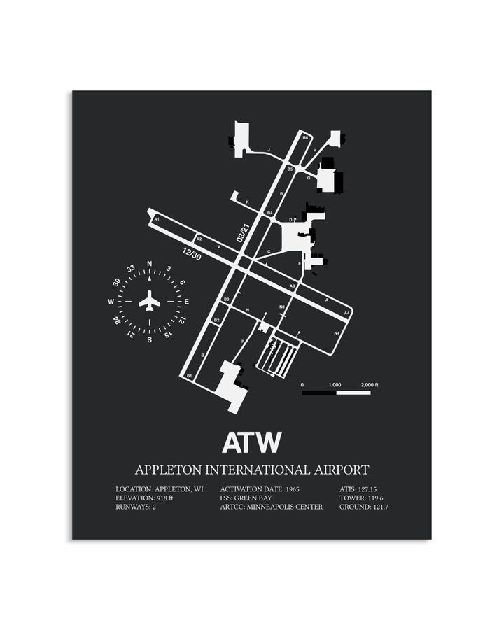 Gray Framed Appleton International Airport layout wall art poster