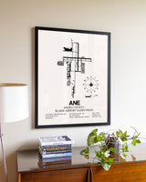 Anoka County/Blaine Airport (Janes Field) aviation wall décor in black wood frame