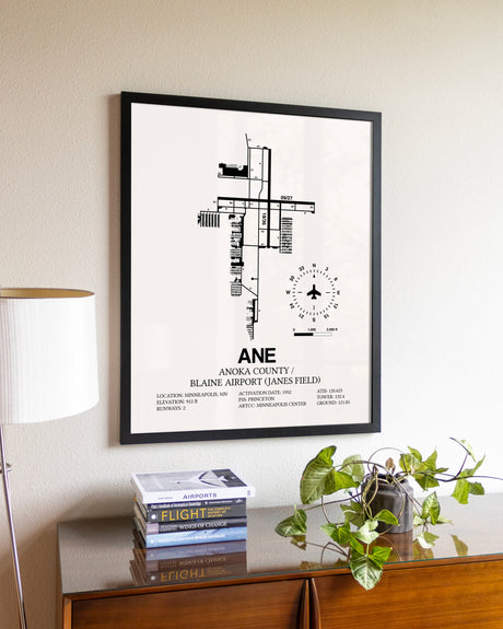 Anoka County/Blaine Airport (Janes Field) aviation wall décor in black wood frame