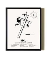 Framed Jackson Regional Airport wall art poster in black frame