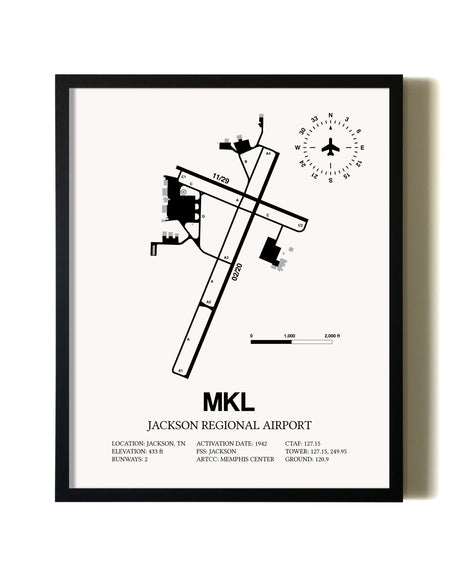 Framed Jackson Regional Airport wall art poster in black frame