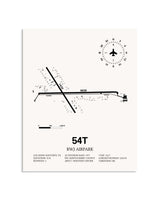 Gray RWJ Airpark framed poster displayed in an airplane hangar