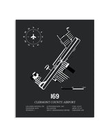 Gray Framed Clermont County Airport layout wall art poster