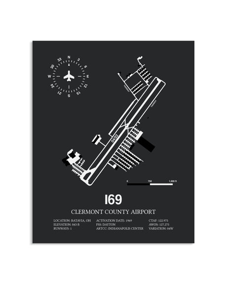 Gray Framed Clermont County Airport layout wall art poster