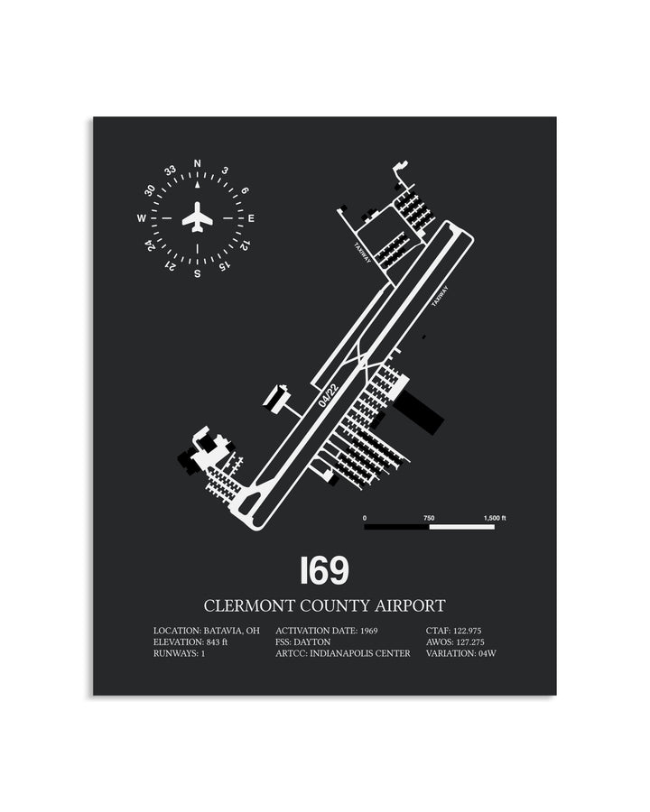 Gray Framed Clermont County Airport layout wall art poster