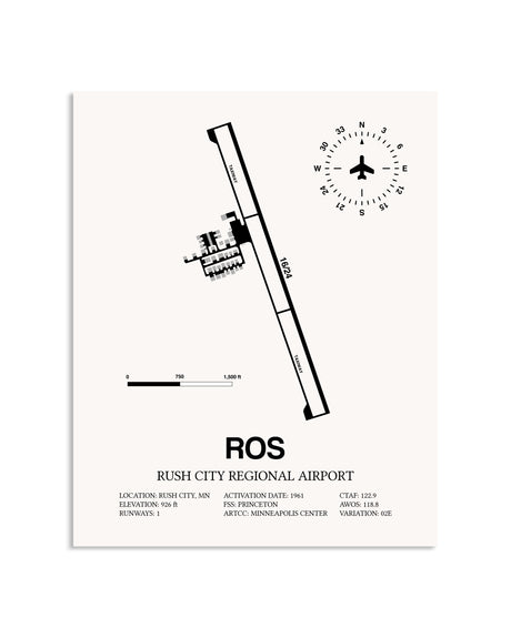 Gray Rush City Regional Airport framed poster displayed in an airplane hangar