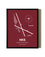 Red Framed Hawkins Field Airport wall art poster in black frame