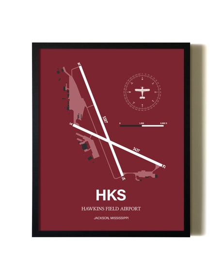 Red Framed Hawkins Field Airport wall art poster in black frame