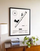 Shenandoah Valley Regional Airport aviation wall décor in black wood frame