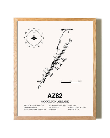 Mogollon Airpark framed print in natural wood frame