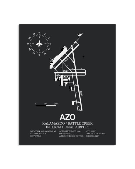 Gray Framed Kalamazoo / Battle Creek International Airport layout wall art poster