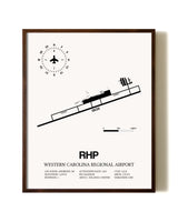Western Carolina Regional Airport aviation print in walnut frame