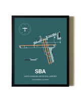 Green Santa Barbara Municipal Airport aviation wall décor in black wood frame