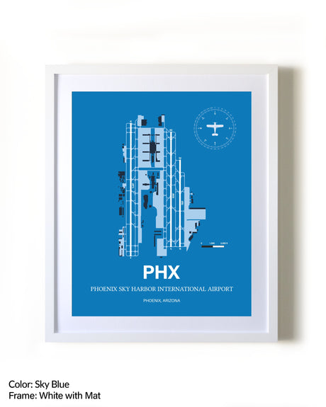 Phoenix Sky Harbor International Airport framed wall art in white frame with mat
