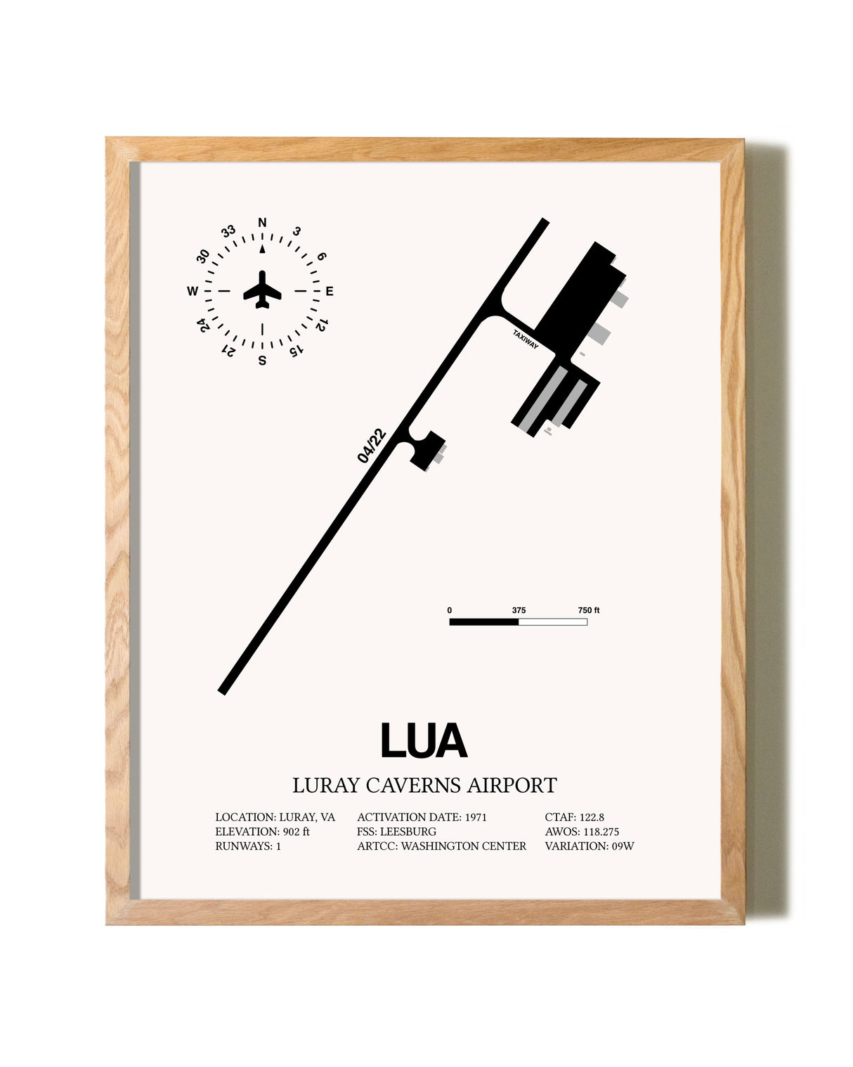 Luray Caverns Airport framed print in natural wood frame