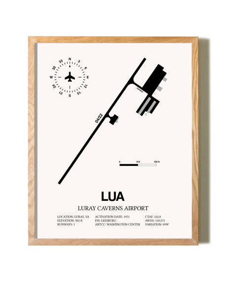 Luray Caverns Airport framed print in natural wood frame