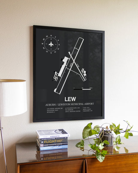 Gray Framed Auburn / Lewiston Municipal Airport wall art poster in black frame