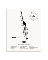 Gray Lakeway Airpark framed poster displayed in an airplane hangar