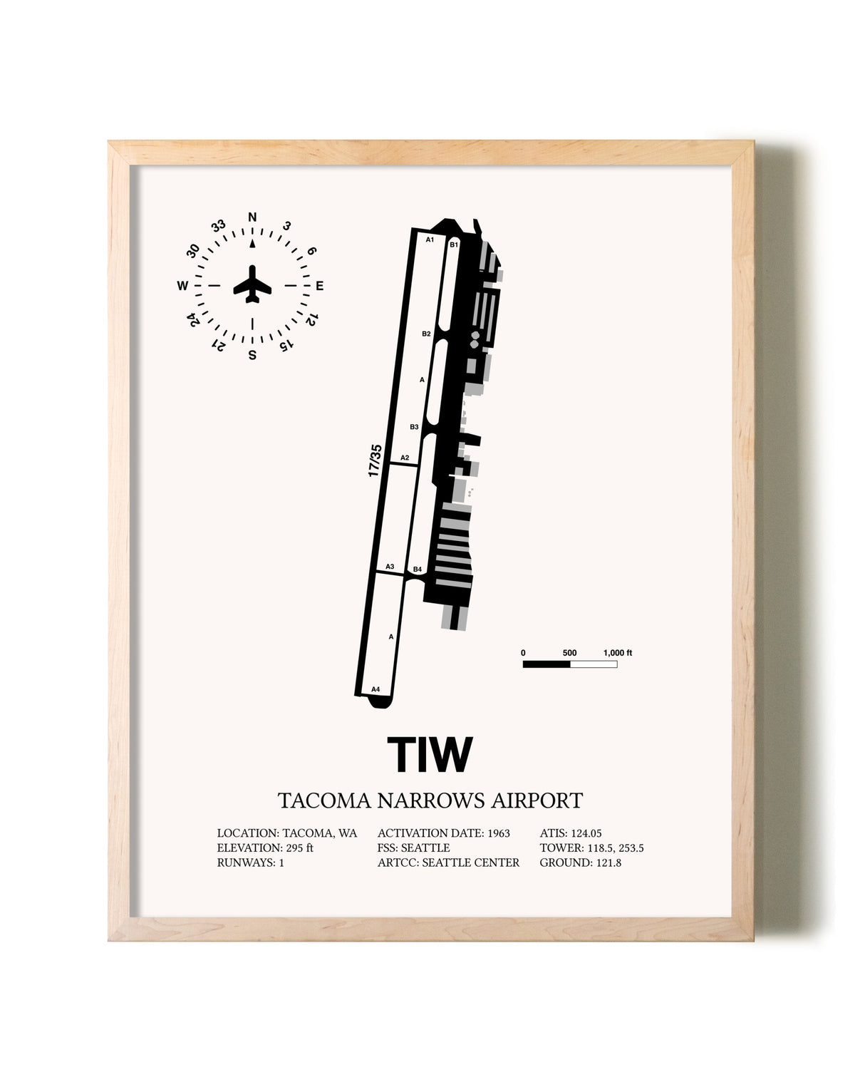 Tacoma Narrows Airport framed wall art in white frame