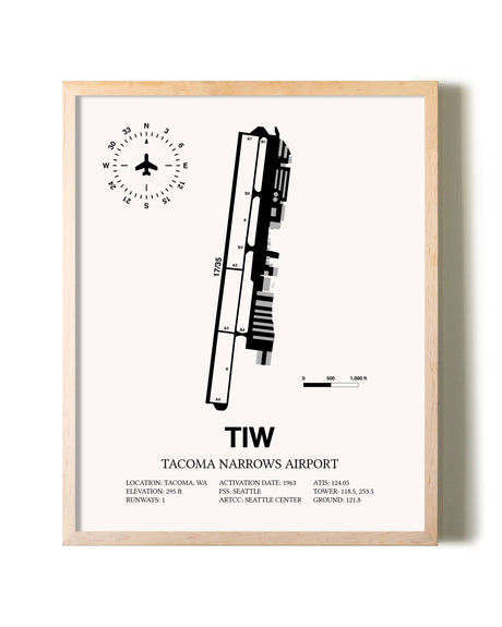 Tacoma Narrows Airport framed wall art in white frame