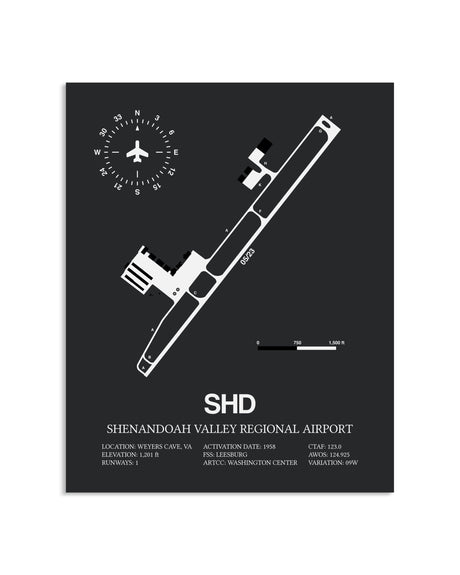 Gray Framed Shenandoah Valley Regional Airport layout wall art poster