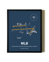 Blue and Yellow Framed Melbourne Orlando International Airport wall art poster in black frame