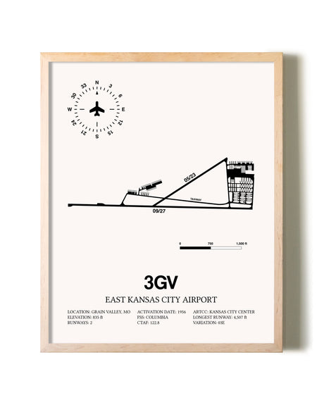 East Kansas City Airport framed wall art in white frame