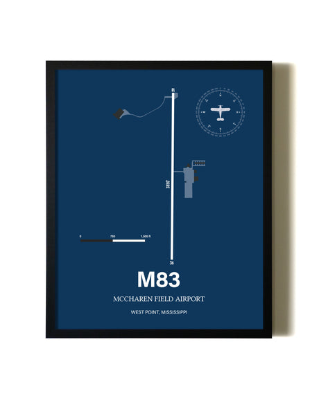 Aviation Blue Framed McCharen Field Airport layout wall art poster