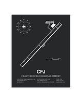 Gray Framed Crawfordsville Regional Airport layout wall art poster