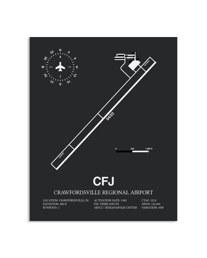Gray Framed Crawfordsville Regional Airport layout wall art poster