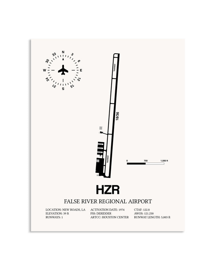 Gray False River Regional Airport framed poster displayed in an airplane hangar
