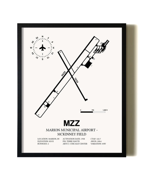 Framed Marion Municipal Airport-McKinney Field wall art poster in black frame