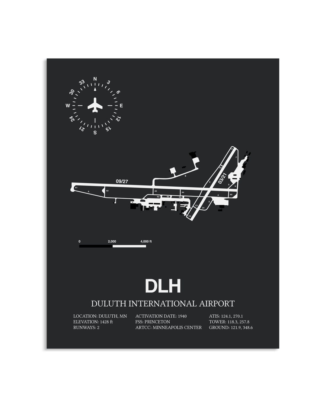 Gray Framed Duluth International Airport layout wall art poster