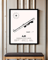 Habersham County Airport framed poster displayed in an airplane hangar