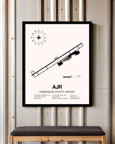 Habersham County Airport framed poster displayed in an airplane hangar