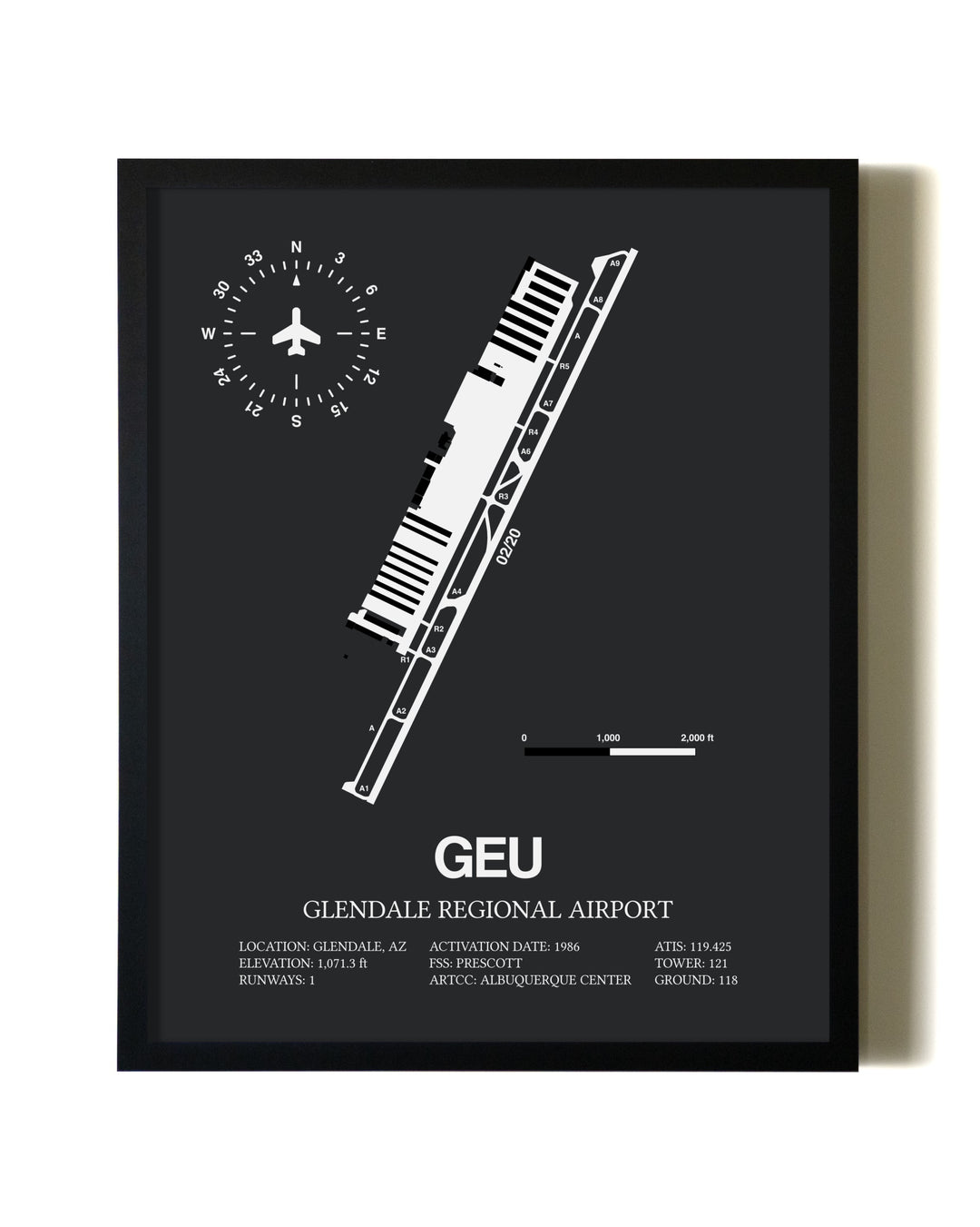 Unframed Glendale Regional Airport map print poster