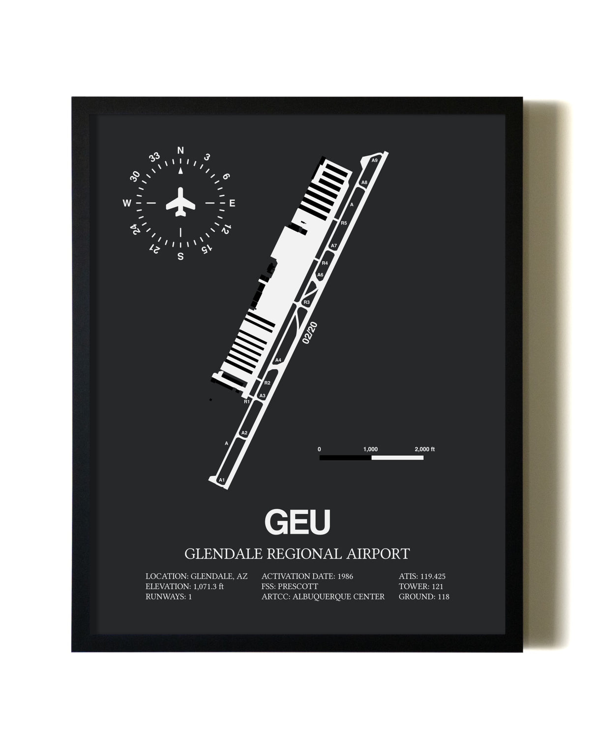 Unframed Glendale Regional Airport map print poster