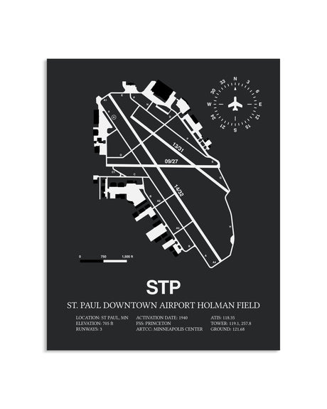 Gray Framed St. Paul Downtown Airport Holman Field layout wall art poster