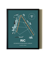 Green Richmond International Airport aviation wall décor in black wood frame