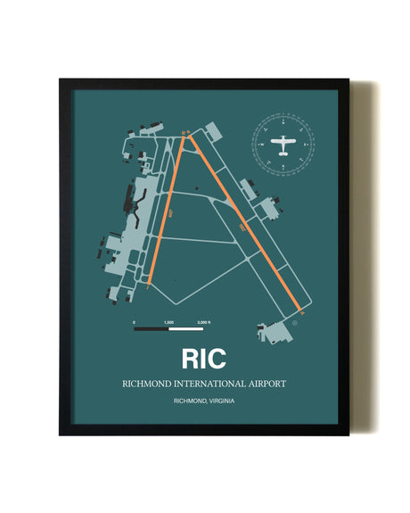 Green Richmond International Airport aviation wall décor in black wood frame