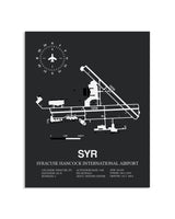 Gray Framed Syracuse Hancock International Airport layout wall art poster